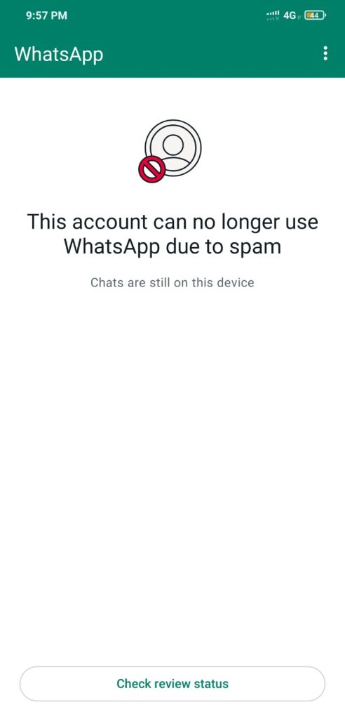 This account can no longer use WhatsApp due to spam