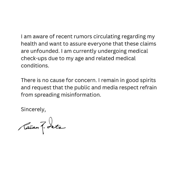 RATAN TATA ON HIS HEALTH